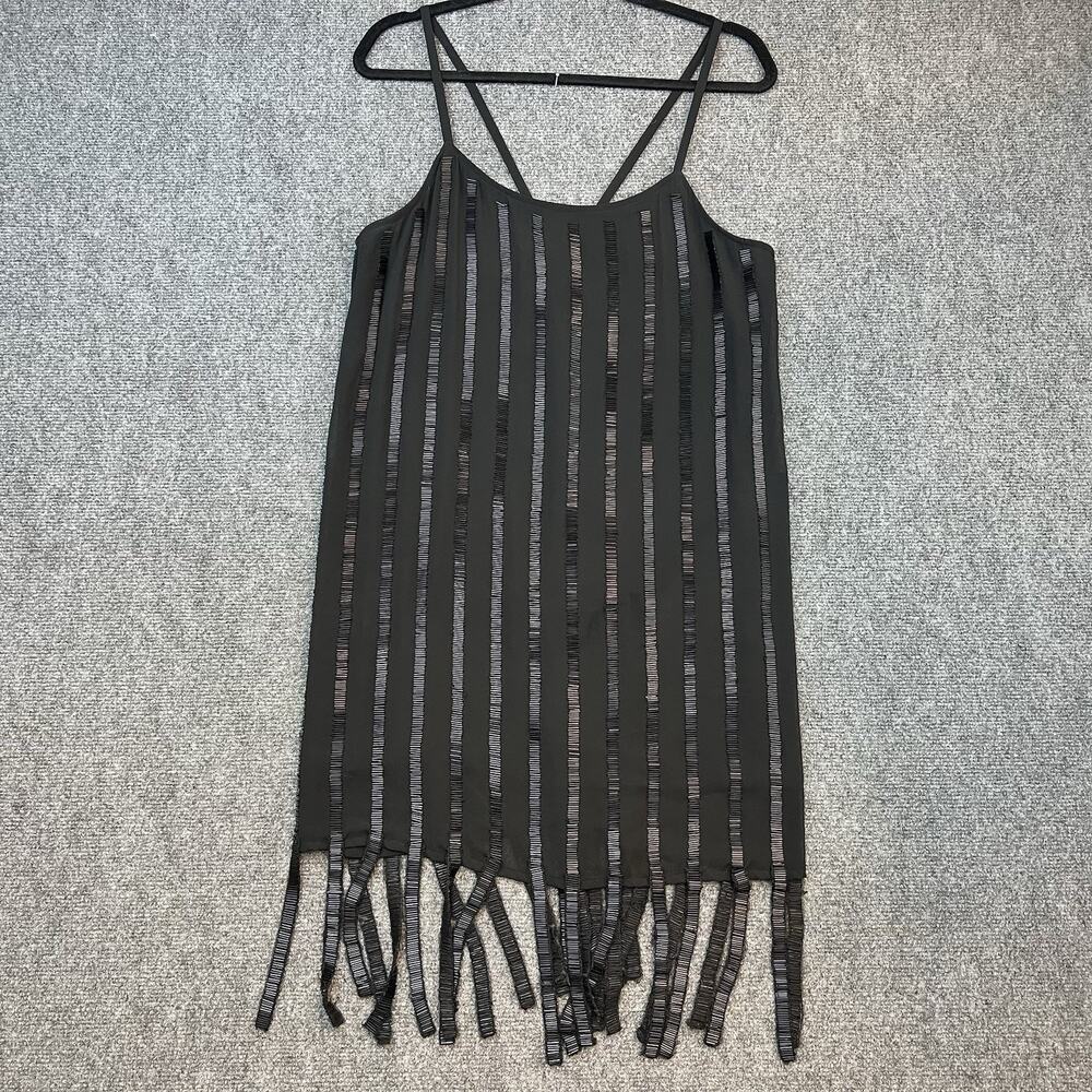 Mango Suit Women’s Black Fringe Strappy Evening Dress Size S Beaded Detail